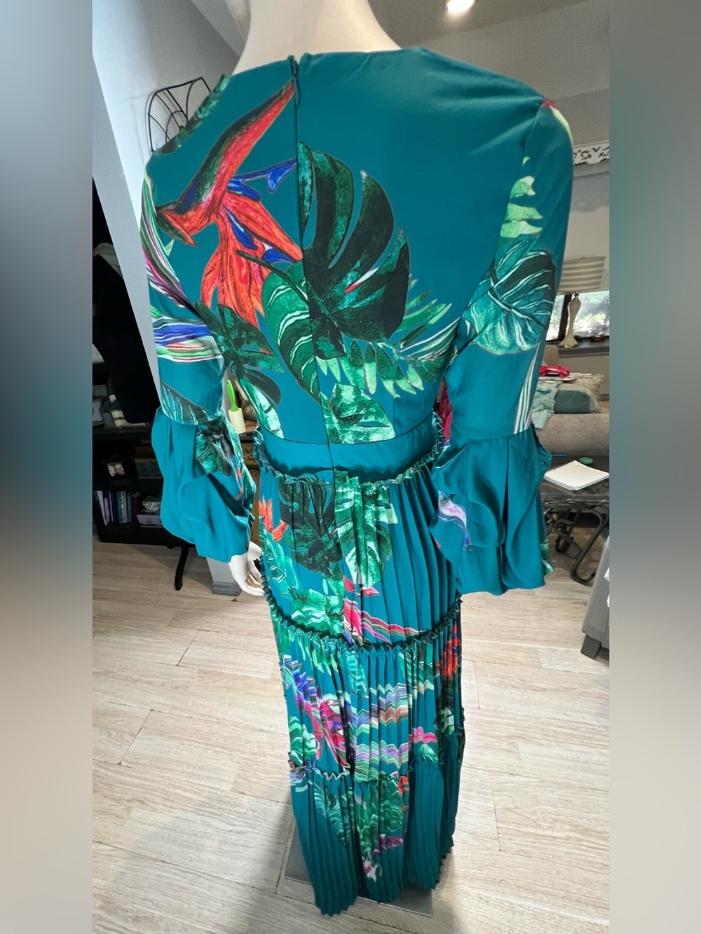 Banjul Teal Tropical Floral V-Neck Maxi Dress - Picture 12 of 15